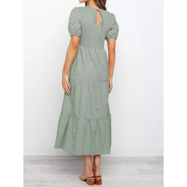 imageZESICA Womens 2024 Casual Summer Crew Neck Short Puff Sleeve Smocked High Waist Ruffle Tiered A Line Midi DressDustygreen