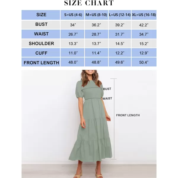 imageZESICA Womens 2024 Casual Summer Crew Neck Short Puff Sleeve Smocked High Waist Ruffle Tiered A Line Midi DressDustygreen