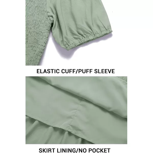 imageZESICA Womens 2024 Casual Summer Crew Neck Short Puff Sleeve Smocked High Waist Ruffle Tiered A Line Midi DressDustygreen