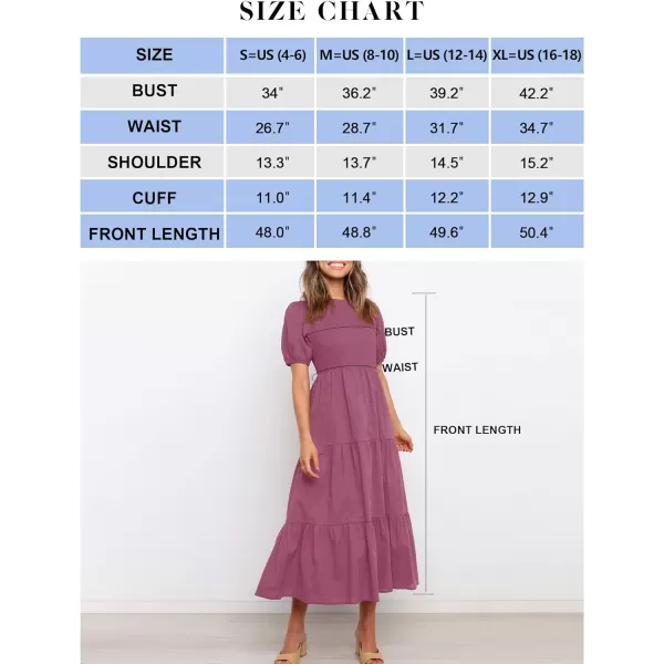 imageZESICA Womens 2024 Casual Summer Crew Neck Short Puff Sleeve Smocked High Waist Ruffle Tiered A Line Midi DressPlum