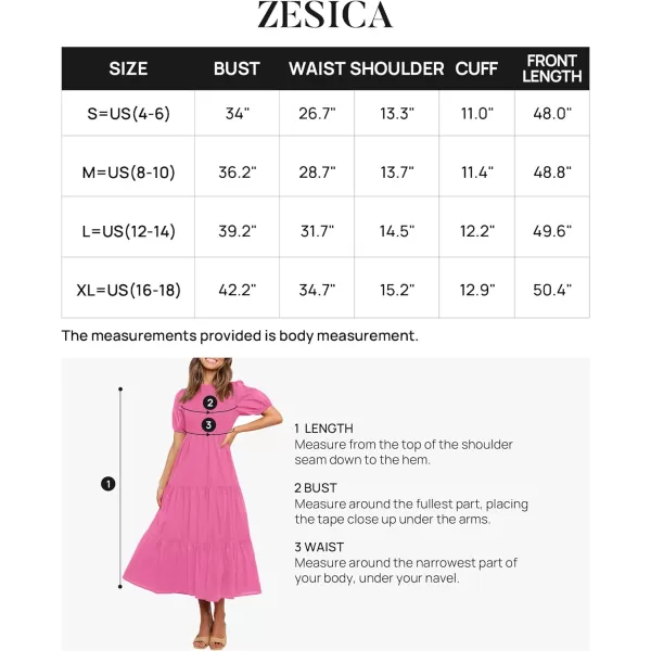 imageZESICA Womens 2024 Casual Summer Crew Neck Short Puff Sleeve Smocked High Waist Ruffle Tiered A Line Midi DressRose