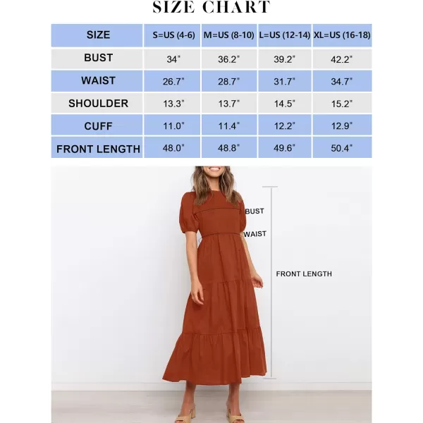 imageZESICA Womens 2024 Casual Summer Crew Neck Short Puff Sleeve Smocked High Waist Ruffle Tiered A Line Midi DressRust