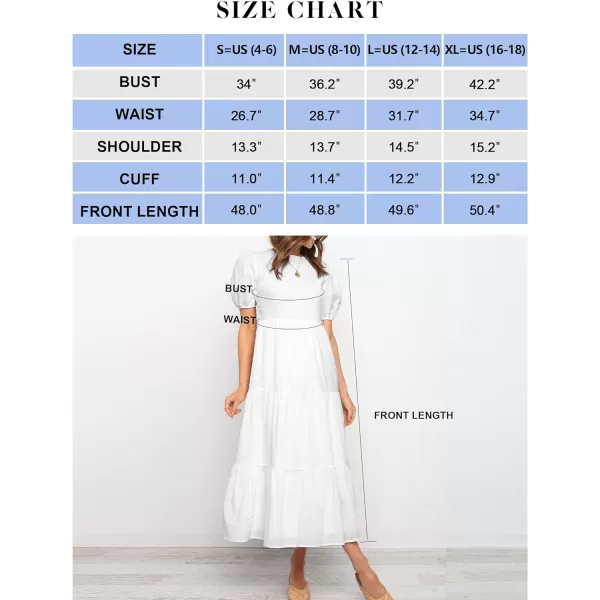 imageZESICA Womens 2024 Casual Summer Crew Neck Short Puff Sleeve Smocked High Waist Ruffle Tiered A Line Midi DressWhite