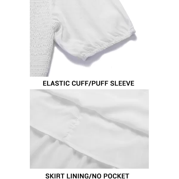 imageZESICA Womens 2024 Casual Summer Crew Neck Short Puff Sleeve Smocked High Waist Ruffle Tiered A Line Midi DressWhite