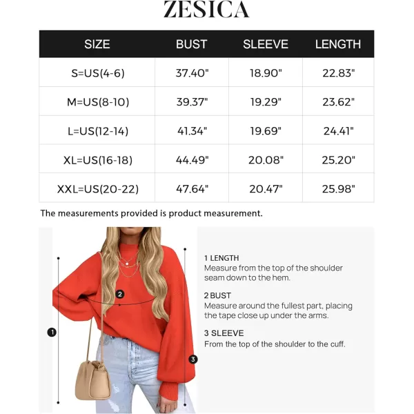 imageZESICA Womens 2024 Casual Turtleneck Long Lantern Sleeve Oversized Ribbed Knit Pullover Sweater Jumper TopFire Red