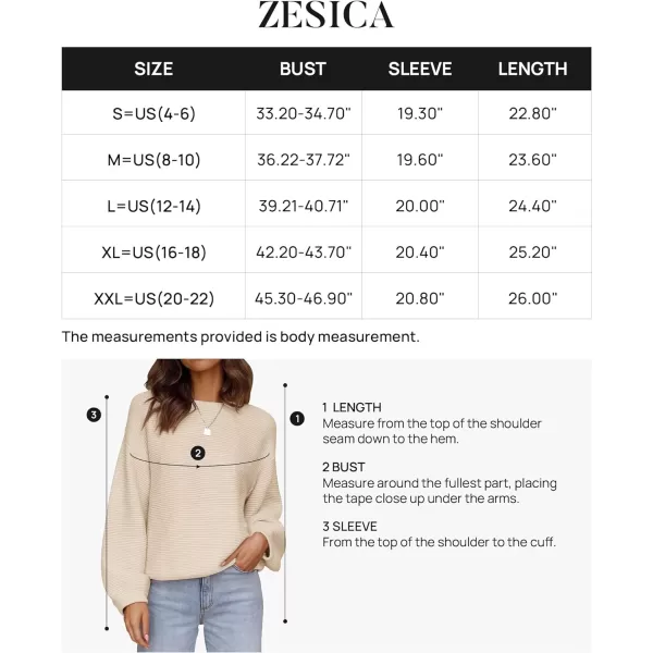 imageZESICA Womens 2024 Crew Neck Long Lantern Sleeve Casual Loose Ribbed Knit Solid Soft Pullover Sweater TopsApricot
