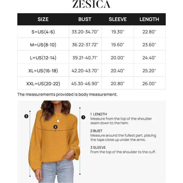 imageZESICA Womens 2024 Crew Neck Long Lantern Sleeve Casual Loose Ribbed Knit Solid Soft Pullover Sweater TopsGinger