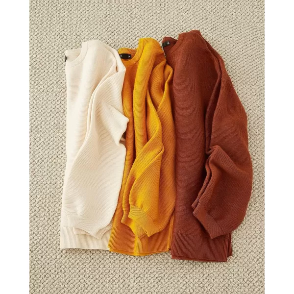 imageZESICA Womens 2024 Crew Neck Long Lantern Sleeve Casual Loose Ribbed Knit Solid Soft Pullover Sweater TopsGinger