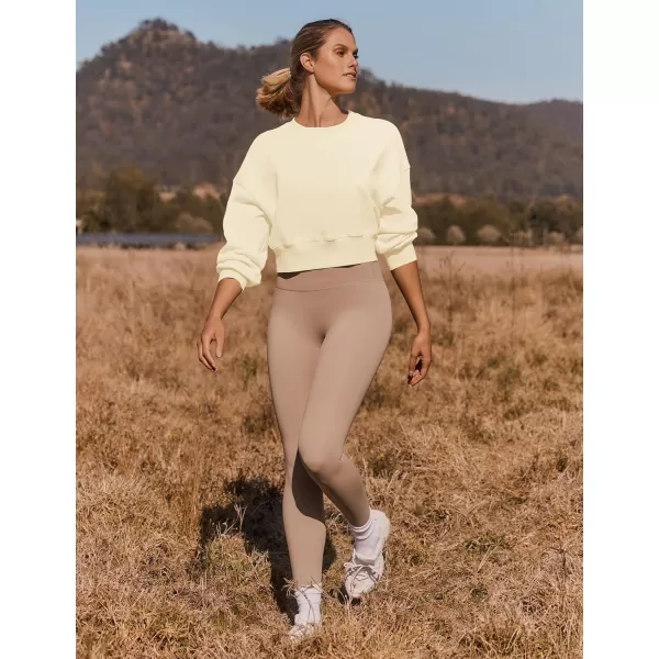 imageZESICA Womens 2024 Crop Sweatshirts Casual Long Sleeve Crewneck Solid Color Y2K Fleece Loose Pullover Sweatshirt TopsApricot