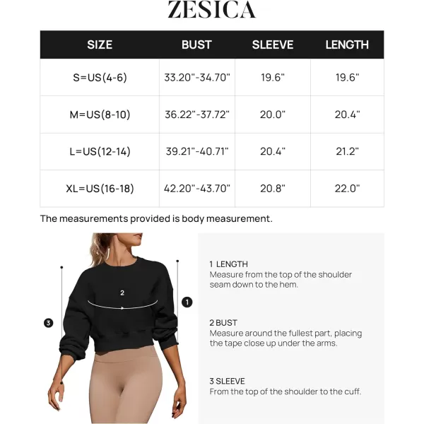 imageZESICA Womens 2024 Crop Sweatshirts Casual Long Sleeve Crewneck Solid Color Y2K Fleece Loose Pullover Sweatshirt TopsBlack