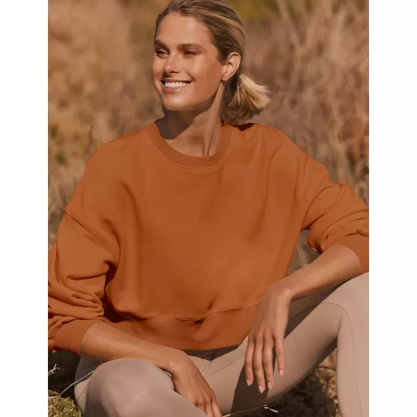 imageZESICA Womens 2024 Crop Sweatshirts Casual Long Sleeve Crewneck Solid Color Y2K Fleece Loose Pullover Sweatshirt TopsCaramel