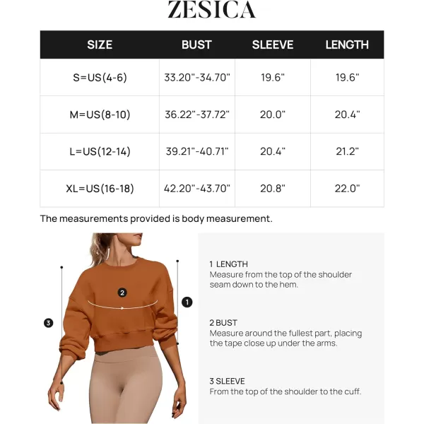 imageZESICA Womens 2024 Crop Sweatshirts Casual Long Sleeve Crewneck Solid Color Y2K Fleece Loose Pullover Sweatshirt TopsCaramel