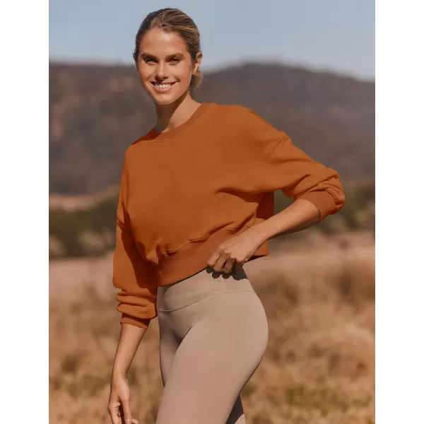 imageZESICA Womens 2024 Crop Sweatshirts Casual Long Sleeve Crewneck Solid Color Y2K Fleece Loose Pullover Sweatshirt TopsCaramel