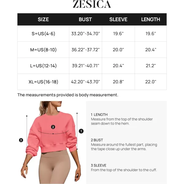 imageZESICA Womens 2024 Crop Sweatshirts Casual Long Sleeve Crewneck Solid Color Y2K Fleece Loose Pullover Sweatshirt TopsCoral