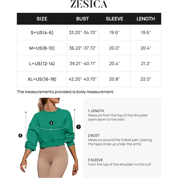 imageZESICA Womens 2024 Crop Sweatshirts Casual Long Sleeve Crewneck Solid Color Y2K Fleece Loose Pullover Sweatshirt TopsGreen