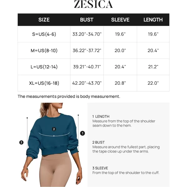 imageZESICA Womens 2024 Crop Sweatshirts Casual Long Sleeve Crewneck Solid Color Y2K Fleece Loose Pullover Sweatshirt TopsNavy