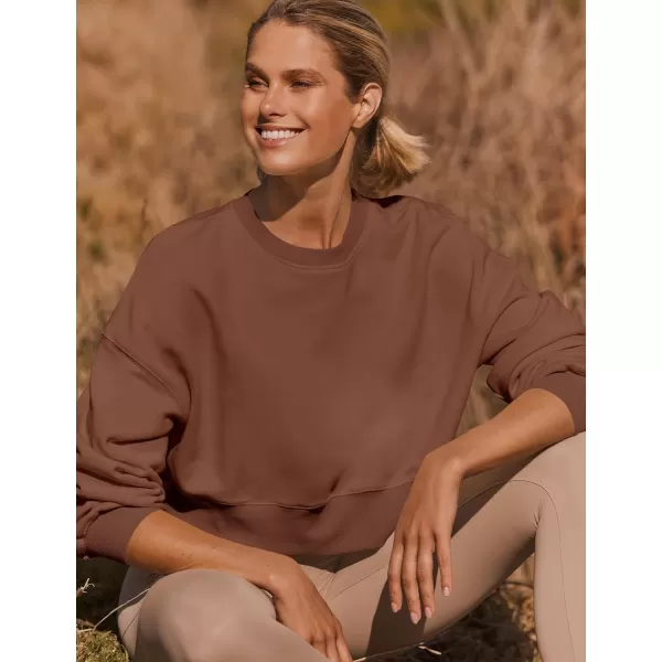 imageZESICA Womens 2024 Crop Sweatshirts Casual Long Sleeve Crewneck Solid Color Y2K Fleece Loose Pullover Sweatshirt TopsTan