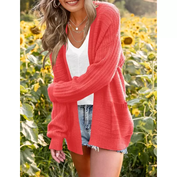 imageZESICA Womens 2024 Fall Casual Long Sleeve Cable Knit Open Front Loose Chunky Sweater Cardigan Coat OuterwearCoral
