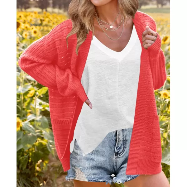 imageZESICA Womens 2024 Fall Casual Long Sleeve Cable Knit Open Front Loose Chunky Sweater Cardigan Coat OuterwearCoral