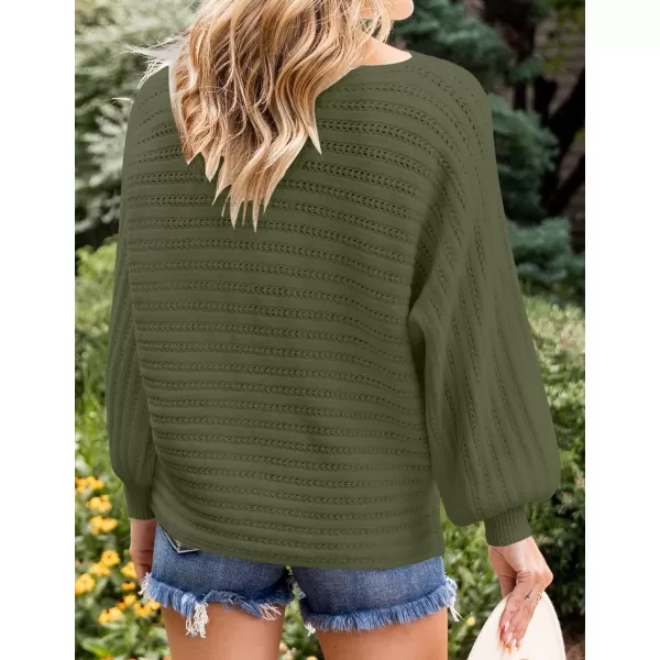 imageZESICA Womens 2024 Fall Casual Long Sleeve Crew Neck Cable Knit Loose Pullover Sweater Jumper TopArmygreen