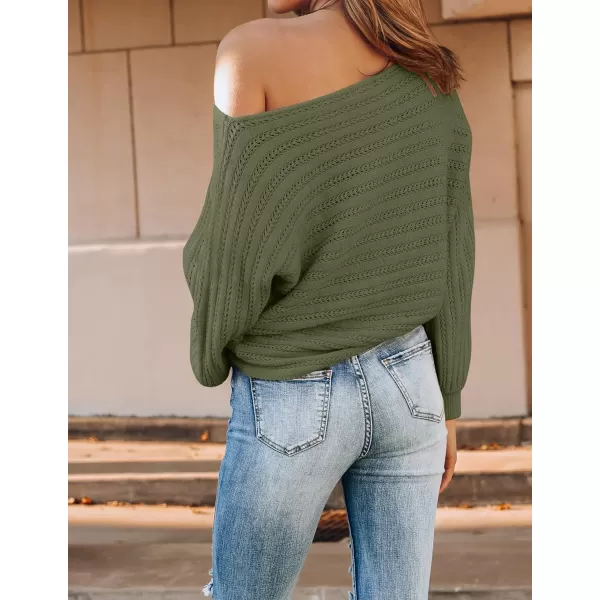 imageZESICA Womens 2024 Fall Casual Long Sleeve Crew Neck Cable Knit Loose Pullover Sweater Jumper TopArmygreen
