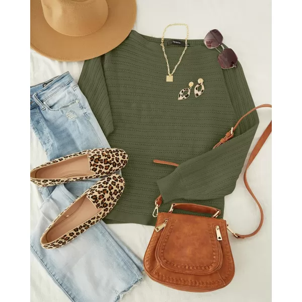 imageZESICA Womens 2024 Fall Casual Long Sleeve Crew Neck Cable Knit Loose Pullover Sweater Jumper TopArmygreen