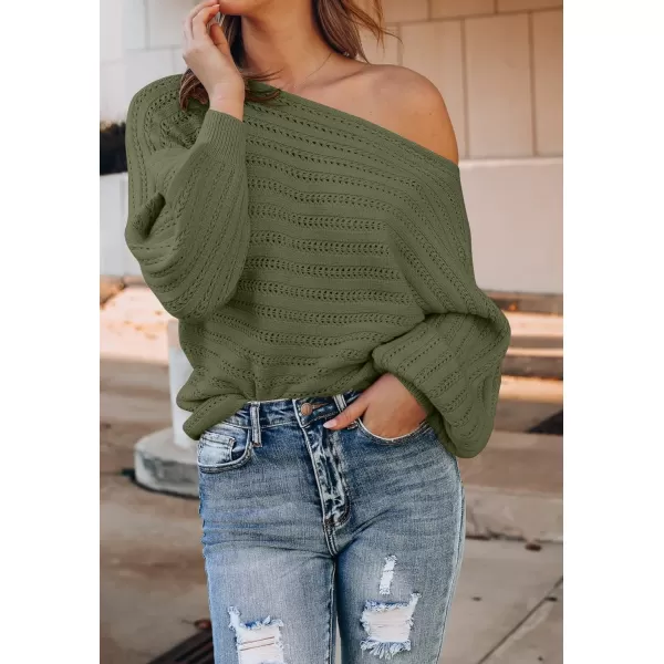 imageZESICA Womens 2024 Fall Casual Long Sleeve Crew Neck Cable Knit Loose Pullover Sweater Jumper TopArmygreen