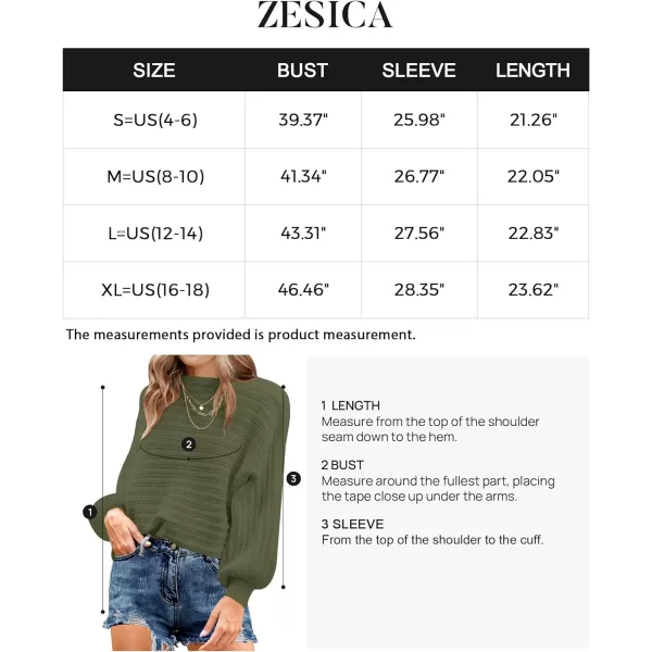 imageZESICA Womens 2024 Fall Casual Long Sleeve Crew Neck Cable Knit Loose Pullover Sweater Jumper TopArmygreen