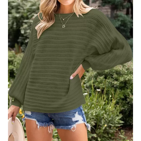 imageZESICA Womens 2024 Fall Casual Long Sleeve Crew Neck Cable Knit Loose Pullover Sweater Jumper TopArmygreen