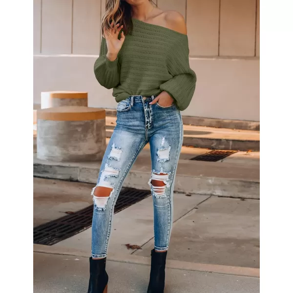 imageZESICA Womens 2024 Fall Casual Long Sleeve Crew Neck Cable Knit Loose Pullover Sweater Jumper TopArmygreen