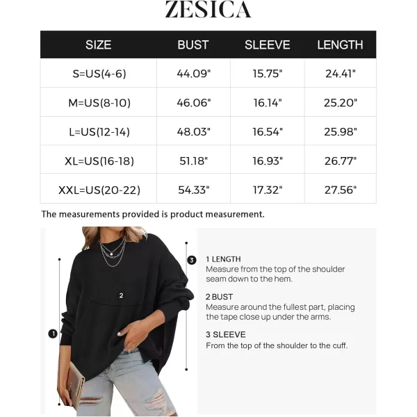 imageZESICA Womens 2024 Fall Casual Long Sleeve Crew Neck Side Slit Oversized Ribbed Knit Pullover Sweater TopsBlack