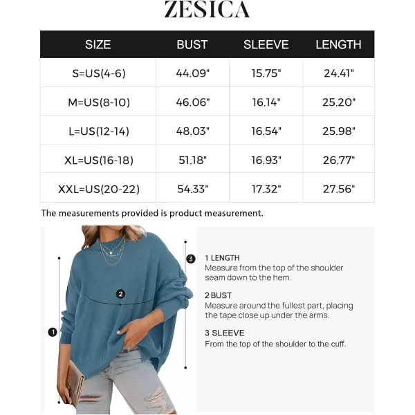 imageZESICA Womens 2024 Fall Casual Long Sleeve Crew Neck Side Slit Oversized Ribbed Knit Pullover Sweater TopsDusty Blue