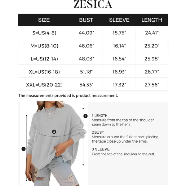 imageZESICA Womens 2024 Fall Casual Long Sleeve Crew Neck Side Slit Oversized Ribbed Knit Pullover Sweater TopsGrey
