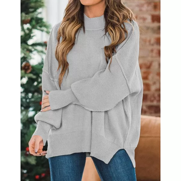 imageZESICA Womens 2024 Fall Casual Long Sleeve Crew Neck Side Slit Oversized Ribbed Knit Pullover Sweater TopsGrey