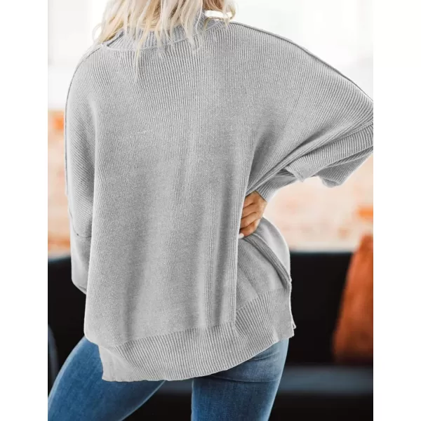 imageZESICA Womens 2024 Fall Casual Long Sleeve Crew Neck Side Slit Oversized Ribbed Knit Pullover Sweater TopsGrey