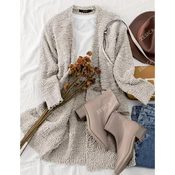 imageZESICA Womens 2024 Fall Casual Long Sleeve Open Front Soft Chunky Knit Sweater Cardigan OuterwearBeige