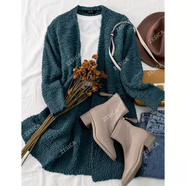 imageZESICA Womens 2024 Fall Casual Long Sleeve Open Front Soft Chunky Knit Sweater Cardigan OuterwearBlackish Green