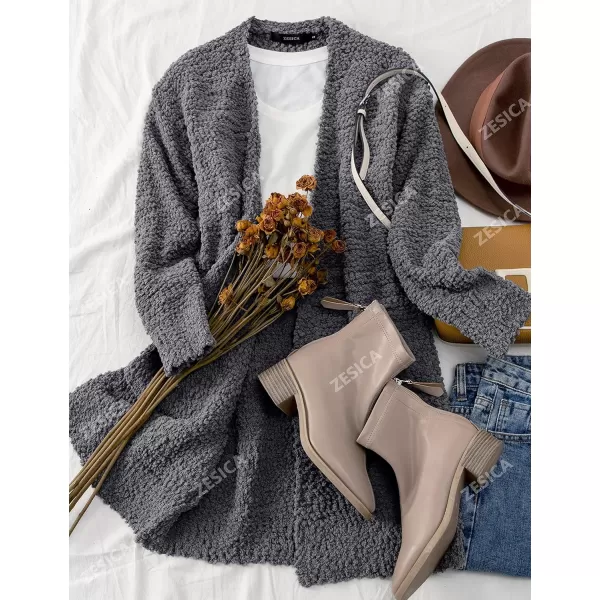 imageZESICA Womens 2024 Fall Casual Long Sleeve Open Front Soft Chunky Knit Sweater Cardigan OuterwearCharcoal