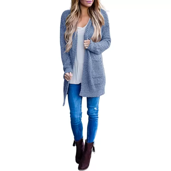 imageZESICA Womens 2024 Fall Casual Long Sleeve Open Front Soft Chunky Knit Sweater Cardigan OuterwearDusty Blue