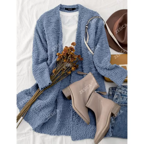 imageZESICA Womens 2024 Fall Casual Long Sleeve Open Front Soft Chunky Knit Sweater Cardigan OuterwearDusty Blue