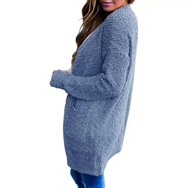 imageZESICA Womens 2024 Fall Casual Long Sleeve Open Front Soft Chunky Knit Sweater Cardigan OuterwearDusty Blue