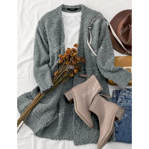 imageZESICA Womens 2024 Fall Casual Long Sleeve Open Front Soft Chunky Knit Sweater Cardigan OuterwearGrey