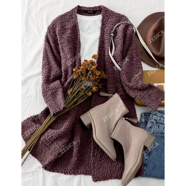 imageZESICA Womens 2024 Fall Casual Long Sleeve Open Front Soft Chunky Knit Sweater Cardigan OuterwearMaroon