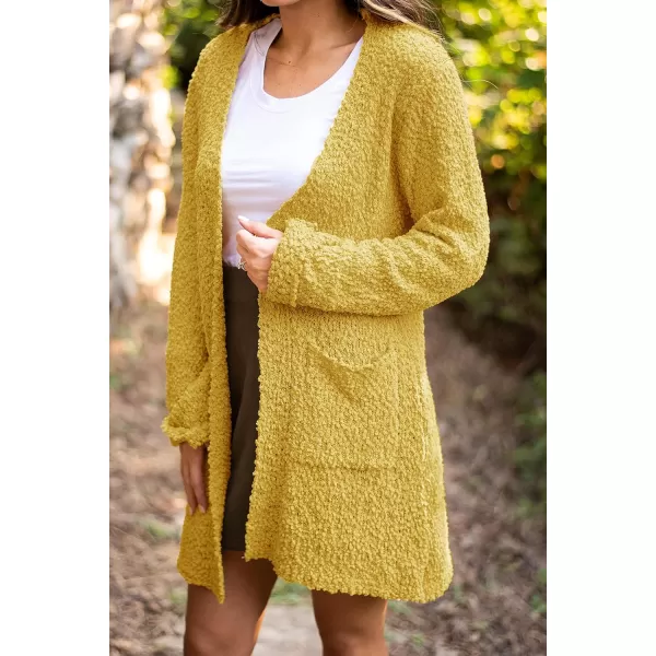 imageZESICA Womens 2024 Fall Casual Long Sleeve Open Front Soft Chunky Knit Sweater Cardigan OuterwearMustard Yellow
