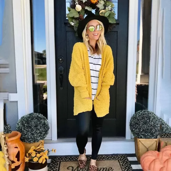 imageZESICA Womens 2024 Fall Casual Long Sleeve Open Front Soft Chunky Knit Sweater Cardigan OuterwearMustard Yellow