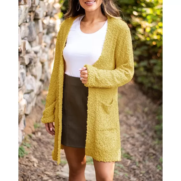 imageZESICA Womens 2024 Fall Casual Long Sleeve Open Front Soft Chunky Knit Sweater Cardigan OuterwearMustard Yellow
