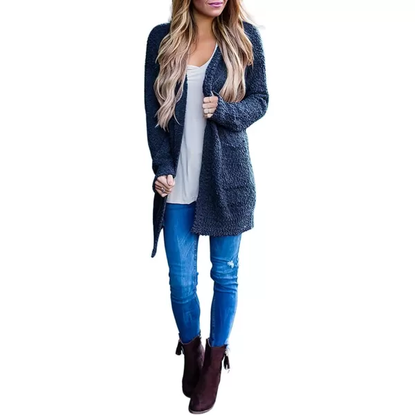 imageZESICA Womens 2024 Fall Casual Long Sleeve Open Front Soft Chunky Knit Sweater Cardigan OuterwearNavy