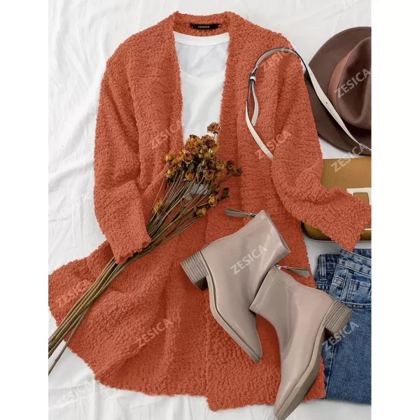 imageZESICA Womens 2024 Fall Casual Long Sleeve Open Front Soft Chunky Knit Sweater Cardigan OuterwearOrange