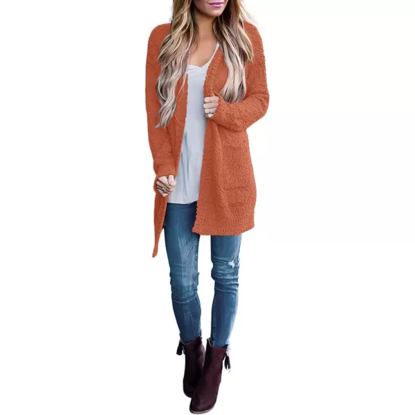 imageZESICA Womens 2024 Fall Casual Long Sleeve Open Front Soft Chunky Knit Sweater Cardigan OuterwearOrange