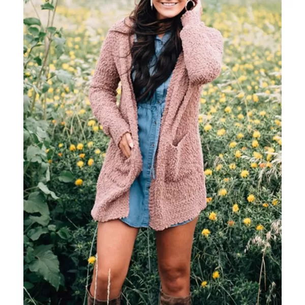 imageZESICA Womens 2024 Fall Casual Long Sleeve Open Front Soft Chunky Knit Sweater Cardigan OuterwearPink